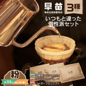 【早苗】焙煎珈琲豆（いつもと違った個性派セット　3種×各100g） 粉   0020-003-S05-2