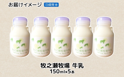 3453. 牧之瀬牧場 牛乳 150ml×5本 牛乳 牛 乳 みるくミルク ノンホモジナイズド牛乳 脂肪 放牧 濃厚 搾りたて 甘い クリーミー さっぱり 牛耳ボトル 可愛い ギフト 冷蔵 牧之瀬牧場