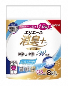 0025-10-04 【先行受付】 エリエール 消臭＋ トイレットティシュー しっかり香るフレッシュクリアの香り コンパクトダブル 8ロール×12パック 96ロール 【11月上旬以降順次発送】　1.5倍巻 37.5m トイレットペーパー ダブル パルプ100％ 消臭 防臭 日用品 消耗品 備蓄