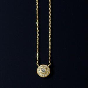 【K10イエローゴールド ラボダイヤモンドネックレス】0.093ct 豪華なメレの輝きが美しい サークルデザイン 長さ40cm　K10-N003