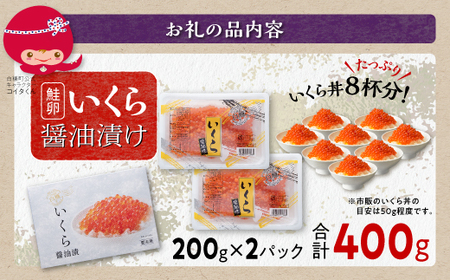 12/26寄付額改定 いくら 400g ( 200g × 2 ) 大粒 いくら 醤油漬け 鮭卵 鮭いくら 小分け 海鮮 送料無料 人気 ランキング 北海道 白糠町_K012-0988