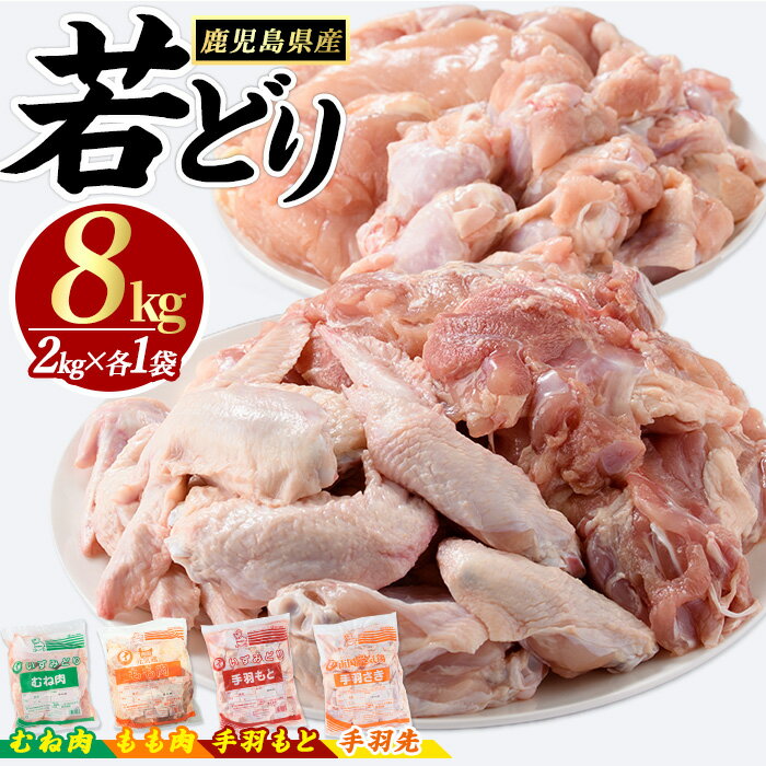 【ふるさと納税】 若どり 4種 セット もも肉 むね肉 手羽先 手羽元 (計8kg) 鹿児島県産 若鶏 唐揚げ や 炭火焼 焼き鳥 等 あらゆる おかず に最適 ふるさと納税 鶏肉 国産鶏 鶏もも 鶏もも肉 鶏むね肉 手羽 ふるさと 人気 ランキング 【まつぼっくり】matu-1454