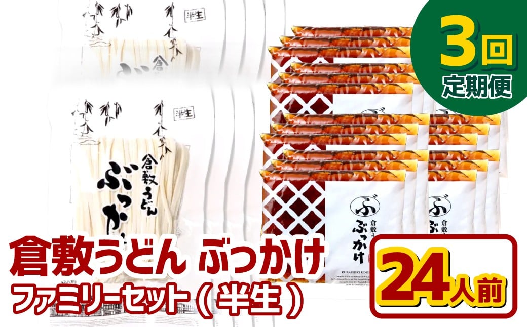 
            【3ヶ月定期便】『倉敷うどん ぶっかけ』ファミリーセット(半生) 24人前×3回 うどん 麺類 麺 半生 半生麺 ぶっかけうどん タレ つゆ 岡山県 倉敷市
          