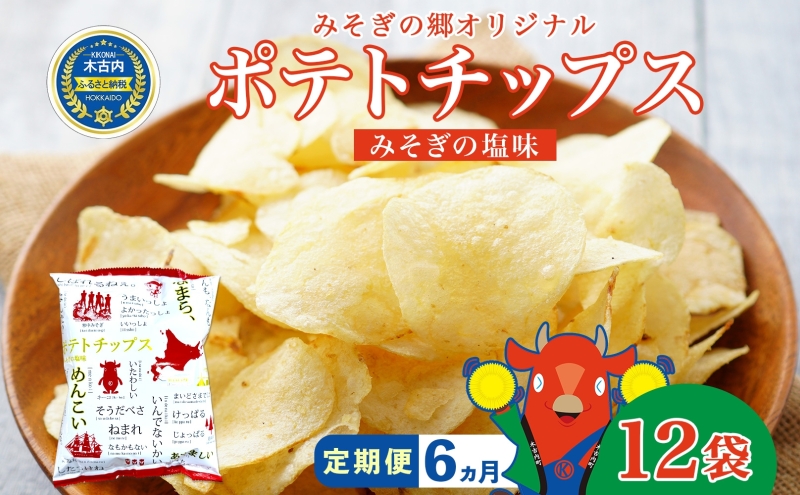 定期便 全6回北海道 オリジナル ポテトチップス 60g 12袋 塩味 道の駅 オリジナル パッケージ ポテチ しお じゃがいも ジャガイモ お菓子 スナック おやつ おつまみ あっさり ポテトチップス みそぎの郷 ご当地 送料無料 木古内