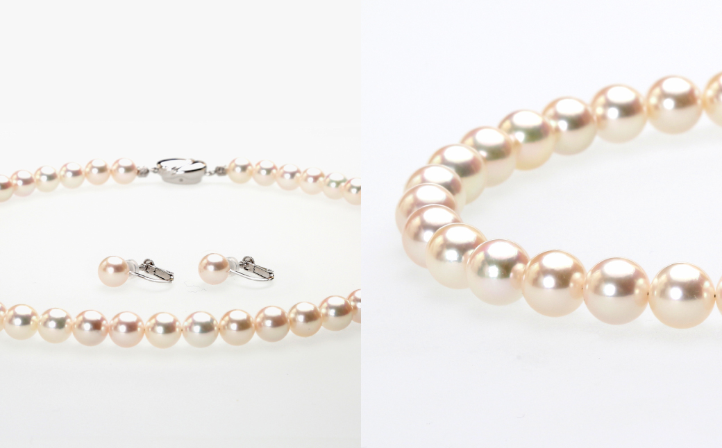 【オーロラ花珠鑑別鑑定書付】あこや真珠 (8.5−9mm珠) ネックレス & イヤリング セット ／ ジュエリー アクセサリー パール 長崎県 長崎市 園田真珠