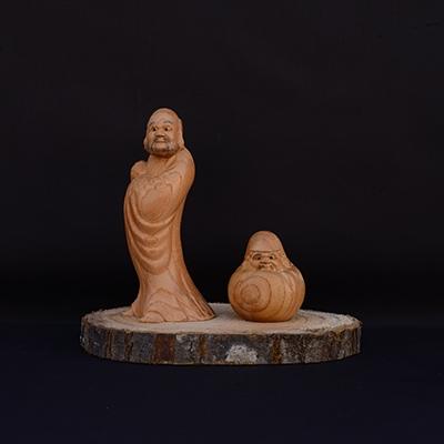 ふるさと納税 岸和田市 [(有)木下彫刻工芸]達磨(小)彫刻置物2個セット