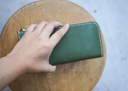 【全6色】栃木レザー のLジップファスナー長財布 オイルレザー ハンドステッチ 滑らかな手触り/Lzip wallet 01/オリーブ/minca　308