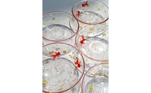 ＜ガラス作家 松尾具美＞豆皿「薄氷」5枚セット 硝子 ガラス うすらい 豆皿 セット 皿 金魚 松尾具美 贈り物 ギフト  工芸品 F6L-1267