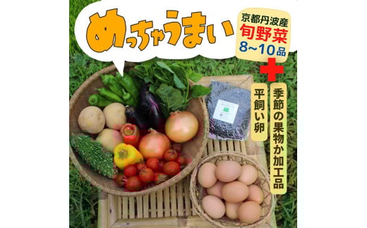＜３６９商店＞京都丹波産旬の野菜セットデラックス！平飼い卵10個、季節の果物又は加工品 ※栽培期間中農薬・化学肥料不使用※ 野菜 果物 フルーツ ケージフリー 卵 ※北海道・沖縄・離島への配送不可