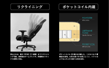 【Bauhutte】ゲーミングチェア（G-571-BK） - 進化したポケットコイル内蔵ゲーミングチェア