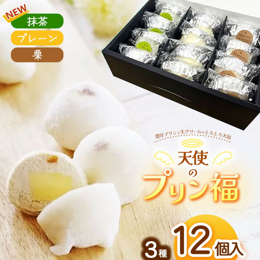 【ふるさと納税】天使のプリン福 3種の12個セット (プレーン4個、栗4個、抹茶4個) │ プリン 大福 生菓子 和菓子 洋菓子 おやつ デザート 信州 長野県 松本市 国産 ふるさと納税