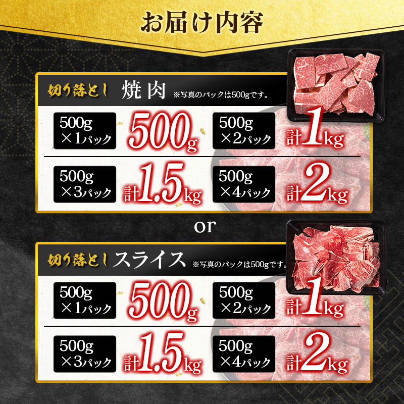 ＜選べる配送期間＆内容量＞［訳あり］宮崎県産 黒毛和牛 切り落とし（焼肉 or スライス）計500g 計1kg 計1.5kg 計2kg 【Mi-A351-C474-D162-E270-Y-S】_イメー