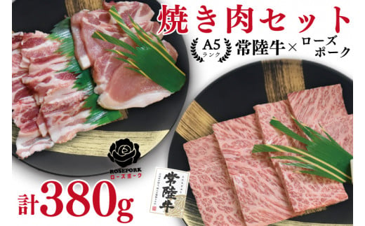 
EK-47【常陸牛A5ランク・ローズポーク焼肉セット】常陸牛カルビ180ｇ＋ローズポーク200ｇ（ロース100ｇ・ばら100ｇ）
