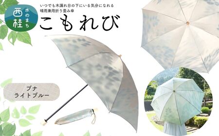 高級織物傘【婦人折りたたみ傘】 こもれび 晴雨兼用傘 ブナ ライトブルー 傘 レディース 槇田ブランド 葉 リーフ ナチュラル  ／ 雨具 雨傘 日傘 軽量 親骨50cm UVカット 遮光 8本骨 手開き UV加工 送料無料 山梨県 日本製 槇田商店【n0661-03_mak】