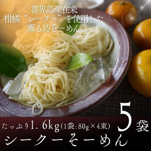 【喜界島在来柑橘を使用した】シークーそーめん ５袋 計1.6kg