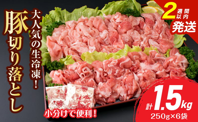 大人気 生冷凍 厳選 豚切り落とし 計1.5kg 国産 食品 豚肉 ぶた ポーク 小分け 個包装 真空パック 便利 大容量 生姜焼き 野菜炒め 豚汁 肉じゃが 豚丼 お弁当 おかず 晩ご飯 おすすめ 使い切りサイズ 万能食材 おすそ分け 宮崎県 日南市 送料無料_B258-26-2W
