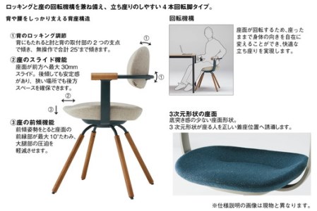 イトーキ『バーテブラ03』4本脚 回転座面 スチール脚 CD張地：ダークオリーブ（KG-855CD-T1L2CF）【EI007SM1】