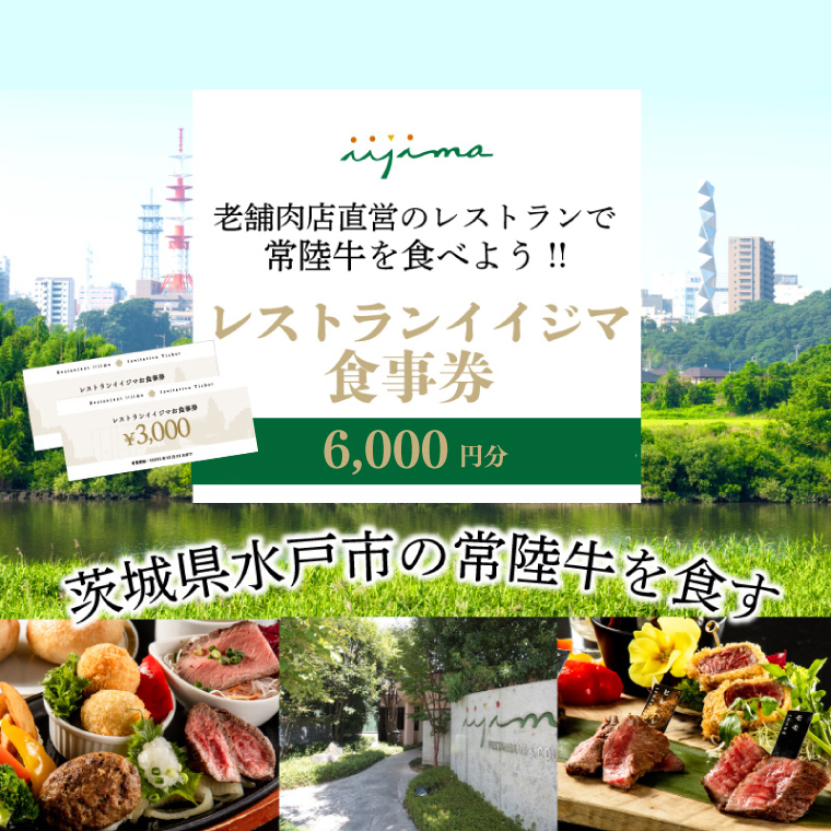  レストラン 食事券 水戸 茨城県 創業45年 レストランイイジマ 常陸牛 ディナー ランチ クーポン 寄付 2万円 6000円分 和牛 優待券 お食事券 体験 洋食 夫婦 返礼品 ギフト 故郷納税 お祝い（DU-122）