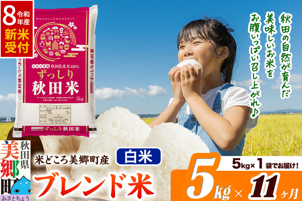 《令和8年産 新米受付》米《定期便11ヶ月》ブレンド米【白米】精米 5kg（5kg×1袋）秋田県美郷町産 [5kg袋 お米 こめ ご飯 ごはん 米どころ 秋田県産 美郷町]