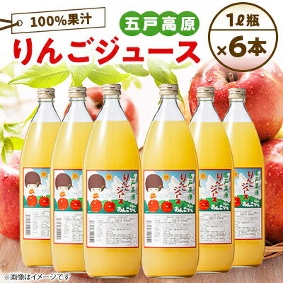 【ふるさと納税】【青森五戸のおんこちゃん】五戸高原りんごジュース100%果汁1L瓶×6本【配送不可地域：離島・沖縄県】【1147515】