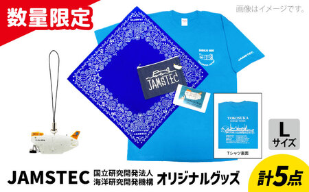 オリジナルグッズセット（Tシャツ Lサイズ、ストラップ、バンダナ、ノート、デニムポーチ 各1個ずつ）【国立研究開発法人海洋研究開発機構】[AKCB001-3]