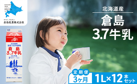 全3回 牛乳倉島3.7牛乳 生乳 北海道産牛乳【1L×12本】【3ヵ月定期便】