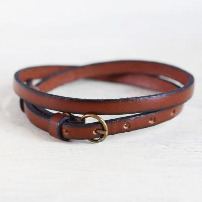 ふるさと納税 大津市 【イタリアンレース 2重巻きブレスレット】スリムでクールなレザーアクセサリー　ベルトカラー:茶