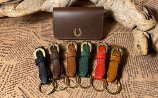 蹄鉄付き名刺入れ(ダークブラウン)＆蹄鉄バックルキーリング(キャメル)　栗東市 / 株式会社ブルズエフ [BIAU568]