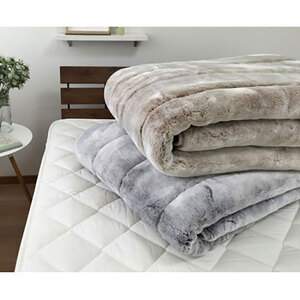 ＜ダブル＞備長炭混わた入り　フェイクファー敷パッド＜ベージュ＞　BFP-14W-BE