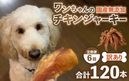 【訳あり】【定期便6回】【国産 鶏肉】20本×6回 ワンちゃんのチキンジャーキー／ ペットフード ドッグフード 犬 おやつ ご飯 愛犬 ペット チキン 鶏肉 肉 ムネ肉 手作り  [aw044-c001]