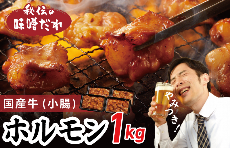 G1768 国産 牛肉 ホルモン 1kg 味噌だれ漬け 焼肉用 小分け 250g×4P【牛肉 焼肉用 焼くだけ 小分け BBQ やきにく 数量限定】