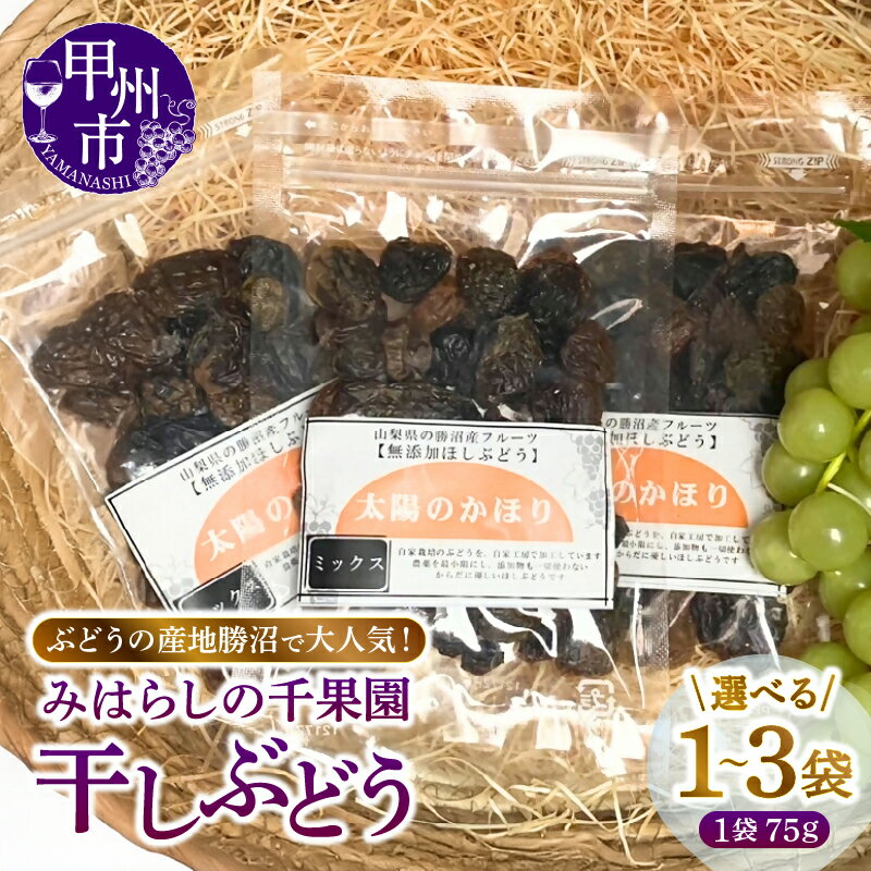 【ふるさと納税】 干しぶどう ドライフルーツ 選べる数量 1~3袋 75g 太陽のかほり ミックス みはらしの千果園 ブドウ 葡萄 レーズン 果物 母の日 父の日 記念日 プレゼント 贈答 山梨 甲州市 (MG)