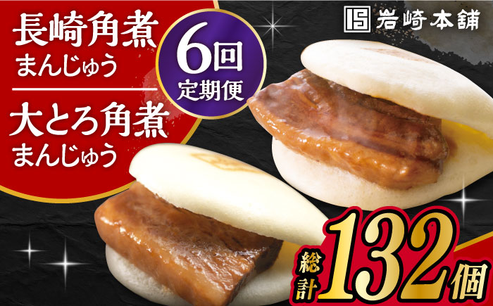 【6回定期便】長崎 角煮まんじゅう 12個 ･ 大とろ 角煮まんじゅう 10個 計22個 大村市 岩崎本舗 [ACAH018]