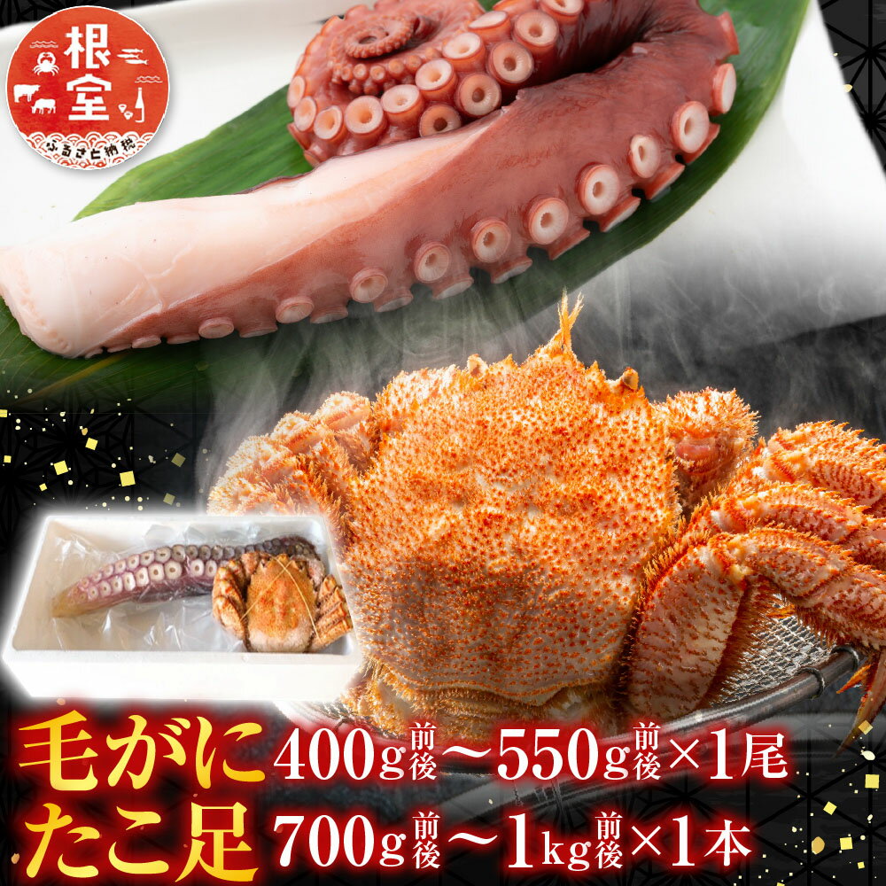 【ふるさと納税】 毛かに 400g 前後 ~ 550g 前後 × 1 尾、たこ足 700g 前後 ~ 1kg 前後 × 1 本 毛がに 毛蟹 けがに ケガニ かに カニ 蟹 グルメ 海鮮 蛸 タコ 蛸足 たこ足 タコあし 蛸あし たこあし 北海道 根室市 C-30045