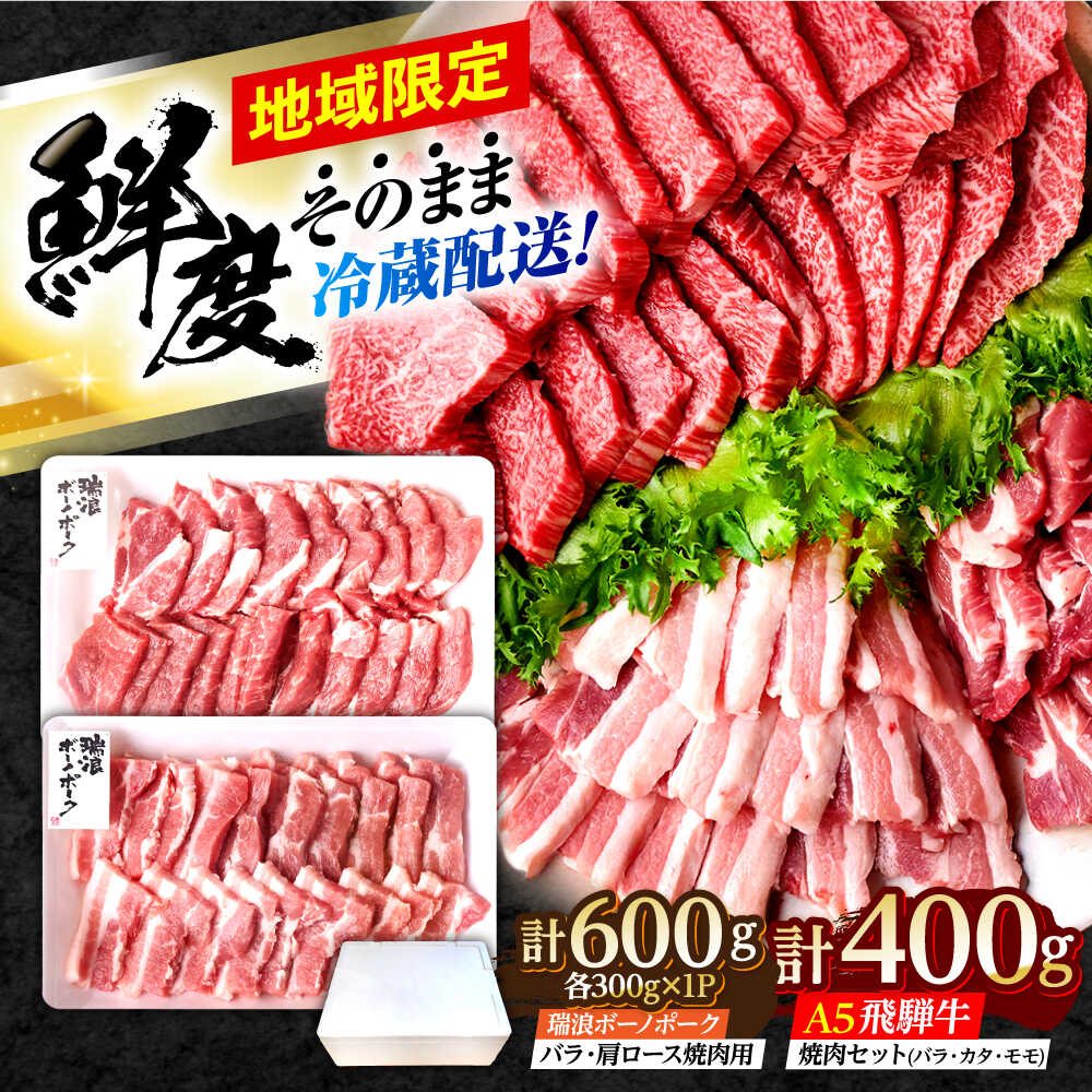 【ふるさと納税】※冷蔵配送/地域限定※ 飛騨牛 ボーノポーク 焼肉セット 合計1kg 瑞浪市 / きなぁた瑞浪 和牛 国産 岐阜県産[AZCI035]