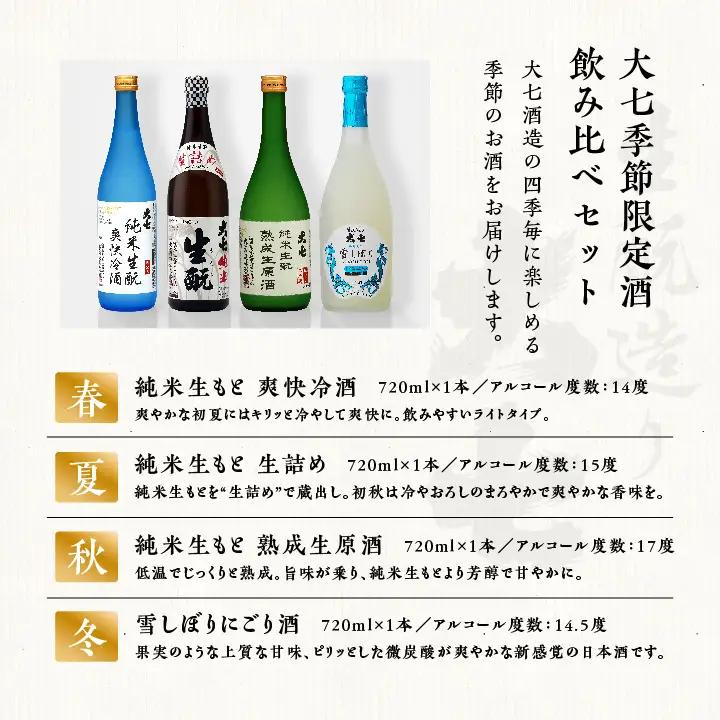 定期便 年4回届く！大七酒造の季節限定酒飲み比べセット（720ml×4本）【大七酒造株式会社】