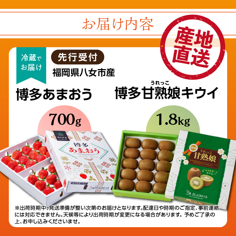 博多あまおう700g＆博多甘熟娘キウイ1.8kgセット（化粧箱）【2025年1月発送開始】