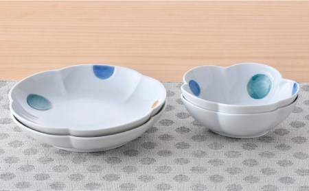 【波佐見焼】水玉 フラワー ボウル プレート セット 食器 皿 【松幸陶芸】 [HB47]