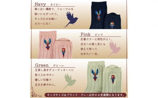 おはなし靴下 ギフトボックス アカコンゴウインコ レディース ネイビー
