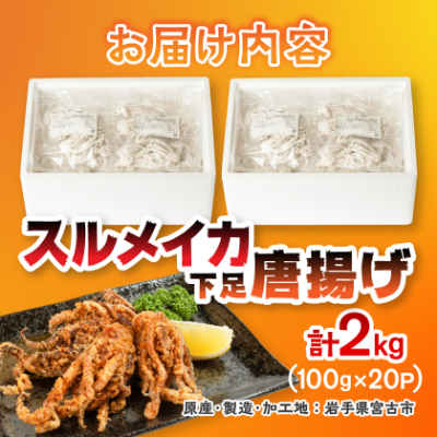 スルメイカ下足唐揚げ宮古産100g×20パック(2kg)【配送不可地域：離島】【1668735】