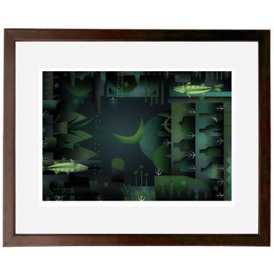 ふるさと納税 綾部市 ＼京都・綾部の癒やし系作家/【絵画】　月と魚とピアノ弾き　　額装サイズ526mmx412mm