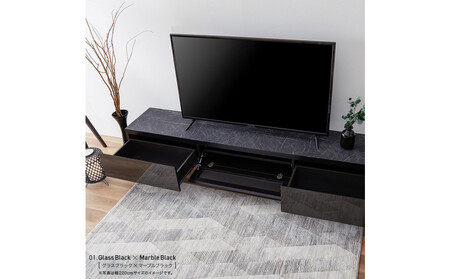 テレビボード 幅220cm ローボード テレビ台 リスボン グラスブラック×マーブルブラック 【モーブル】【大川家具】