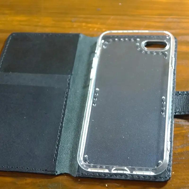 本革製手帳型iPhoneカバー iPhone12ProMax用 ＜ブラック＞ 国産牛ヌメ革 スマホ 手帳型 カバー iPhone iPhone12 iPhone12Pro 本革 レザー 革製品 黒 ブ