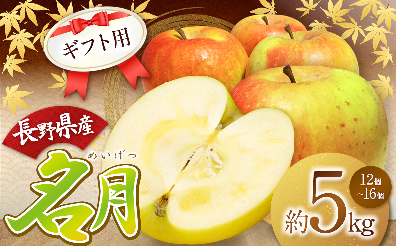 
【隠れた逸品！】ギフト用 名月 5kg(12個〜16個） | ふるさと納税 果物 くだもの フルーツ 名月 リンゴ りんご 林檎 信州産 長野県 松本市 ギフト用
