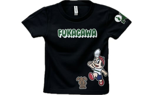 【ブラック×100】FUKAGAWAオリジナルTシャツ ブラック（子ども用）・オリジナルピンバッチセット シャツ Tシャツ 服 子供服 ピンバッチ 北海道 深川市_イメージ4