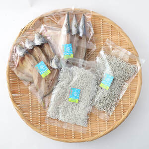 浜口海産物店のじゃこ2種と干物2種セット シラス 無添加 釜揚げ しらす丼 ちりめん丼【R00013】