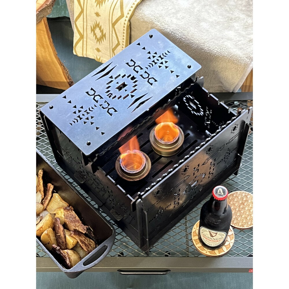 【ふるさと納税】3WAY焚火BOXオルテガ柄 スタンダードセット＋グリル鉄板Sオルテガ柄4.5mm厚（オプション品）