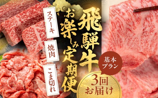 ＜8月から寄附額改定＞飛騨牛お楽しみ定期便 3回お届け  こま切れ ステーキ カルビ 焼肉  牛肉 和牛 黒毛和牛 肉 国産 ギフト 贈り物 赤身牛肉 赤身肉 スキヤキ 飛騨市 冷凍発送 赤身ももスライス 訳あり ワケアリ ヒレ肉 赤身ステーキ