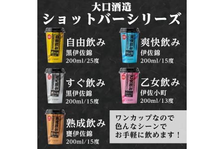 A2-02 カラフルショットバー飲み比べセット(200ml各3本・計15本) 大口酒造人気の焼酎5種がワンカップになった『ショットバーシリーズ』【平酒店】