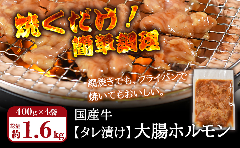 ＜【訳あり】国産牛ホルモン大腸（特製タレ漬け）計1.6kg(400g×4袋)＞大腸を秘伝の特製タレに漬け込みました！【MI024-nk-x1】【中村食肉】